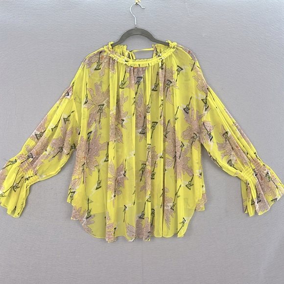 ZADIG & VOLTAIRE women’s Talisa Blossom Blouse sheer chiffon yellow Citron top S - Picture 5 of 8